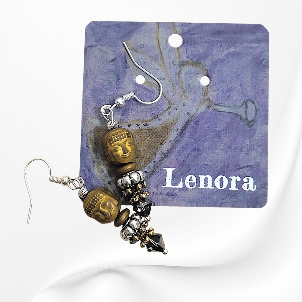 Hand Crafted Titanium Hematite Buddha Earrings